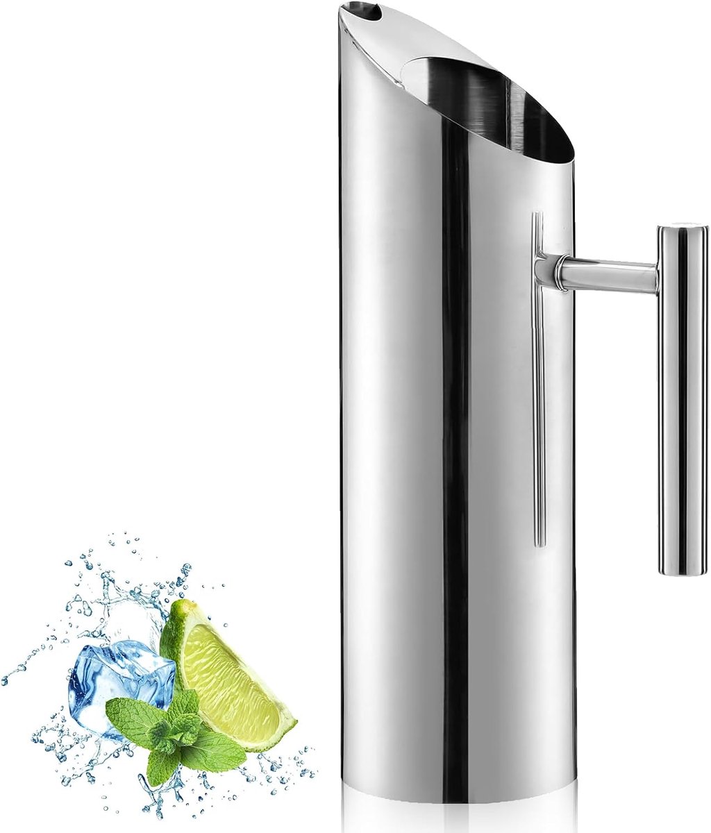 Waterkan met ijsbescherming, 1,5 liter roestvrijstalen waterkoker drinkkan Home Hotel serveergereedschap met handvat voor water, glazen ijstheeflessen en andere koude dranken