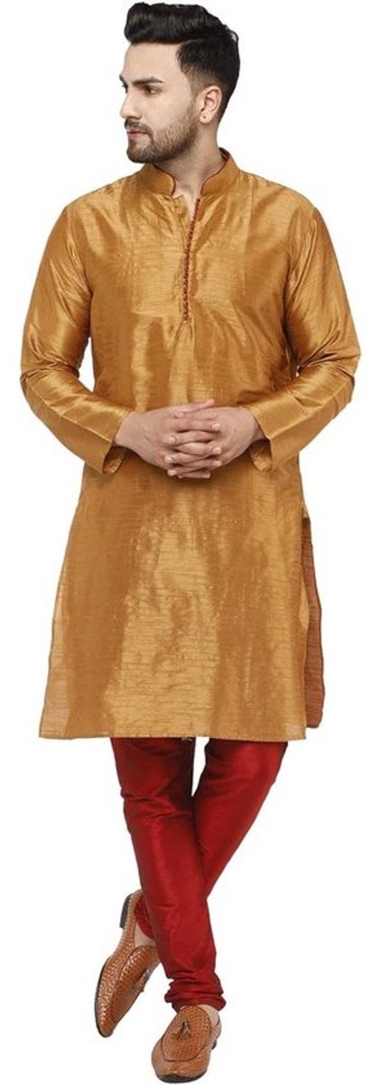 Traditionele Heren Kurta Pyjama Set Met Lange Mouwen en Mandarijnkraag