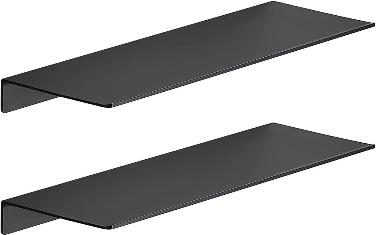Zwevende planken, opbergplanken, badkamerplanken, wandmontage, aluminium (30 cm, zwart) set van twee