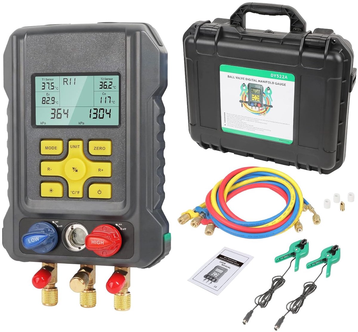 Digital Manifold Gauge Set voor Koelmiddelen R1234YF R134A R404A, HVAC/AUTO AC Koudemiddelopladen