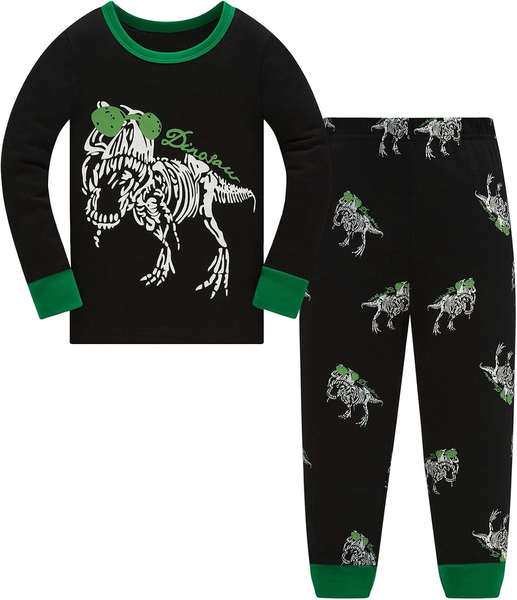 Pyjama voor jongens, dinosaurus, lang, katoen, pyjamasets, tweedelig, voor kinderen en jongeren van 1-12 jaar