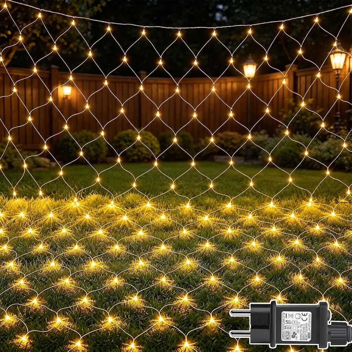 Lichtsnoer voor buiten, 3 x 2 m, 200 leds, met stekker, timer, 8 modi, waterdicht, lichtgordijn voor bosch, tuin, muur, balkon, boom, kamer, bruiloft, decoratie, warmwit