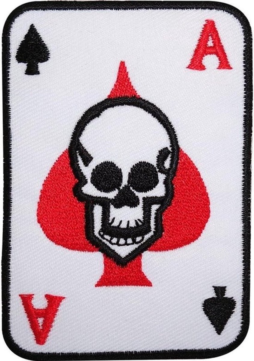 Schedel Speelkaart Patch - Opstrijkbaar Badge - Decoratie Kleding - Ace of Spades Design - 58 x 83 cm - Zwart
