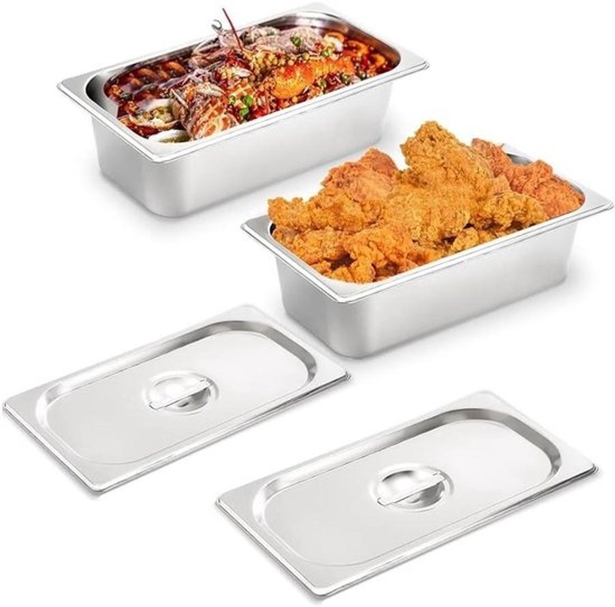 Stoom Tafel Pan - Hotelpannen RVS - Voedsel Bereiden - Anti Jam Ontwerp - 2 Pak 1/3 Size - Zilver