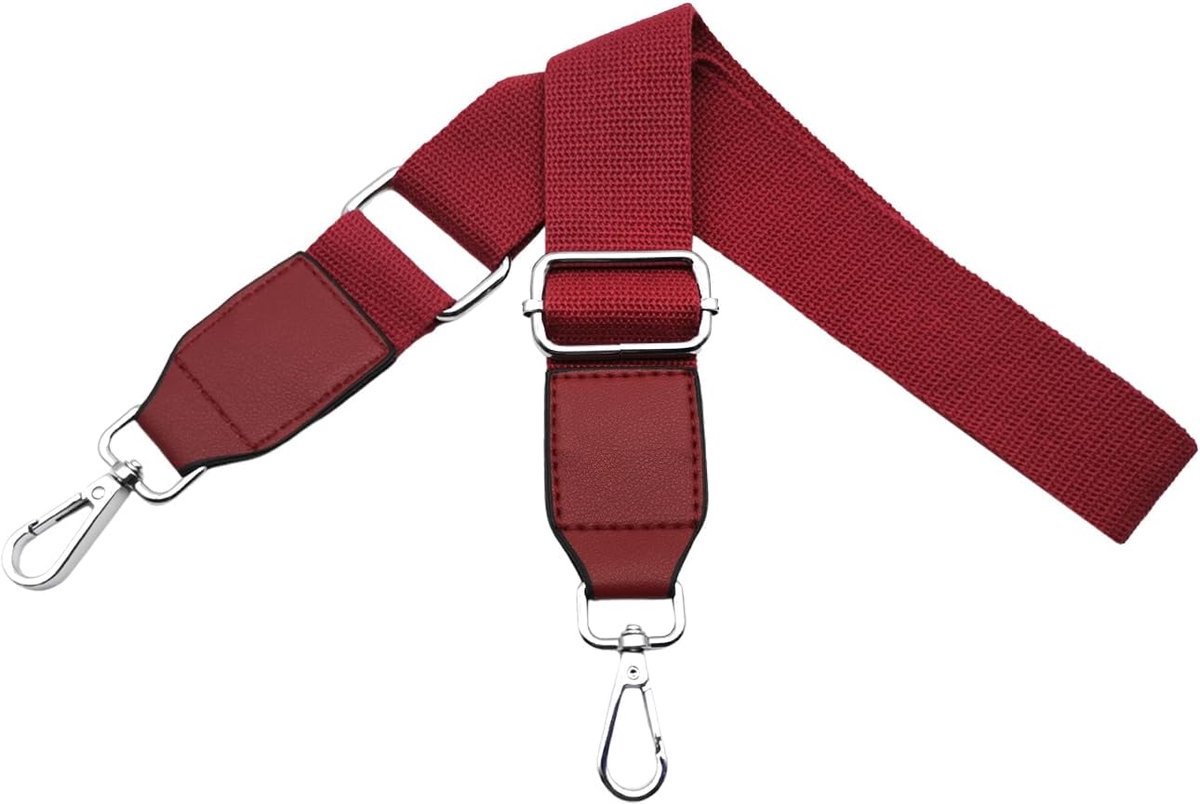Schouderriem voor handtas, verstelbare riem met karabijnhaak, zilver, 3,8 cm, brede bandjes met leer, banaan, dames, voor crossbody doe-het-zelf, accessoires, wijnrood, Q2-10