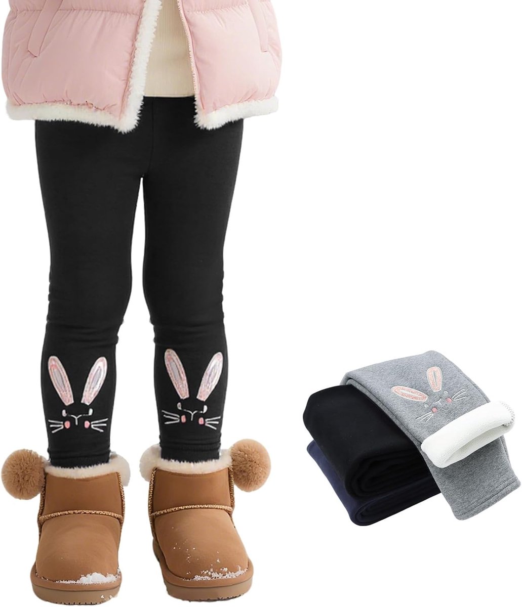 Leggings Meisjes Gevoerde Warme Leggings met Fleece Dikke Lange Broeken Kinderen Katoen Elastische Winterbroek Konijnenpatroon Thermobroek, MAAT 92-146