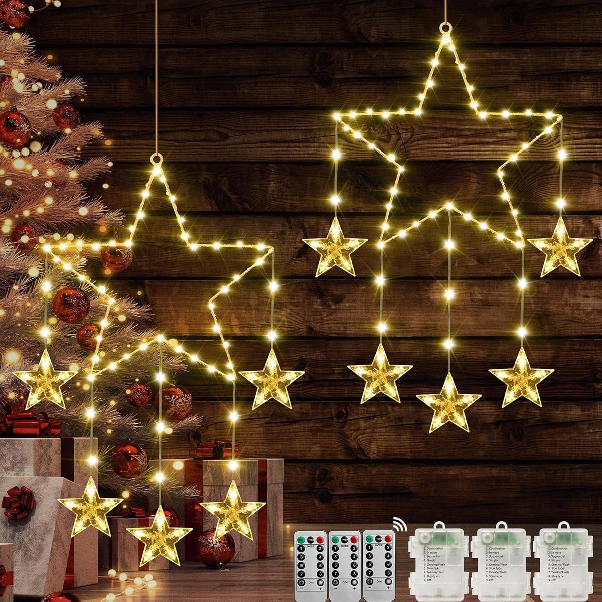 LED Kerstvensterdecoratie - Warm Wit - Stervorm - Met Timer en 8 Verlichtingsmodi - Voor Raamdecoratie