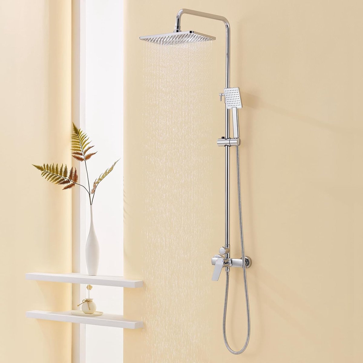 Douchesystemen, doucheset met douchekop 11 Inch en handdouche, douchestangset in hoogte verstelbaar 90-120cm voor badkamer (chroom)