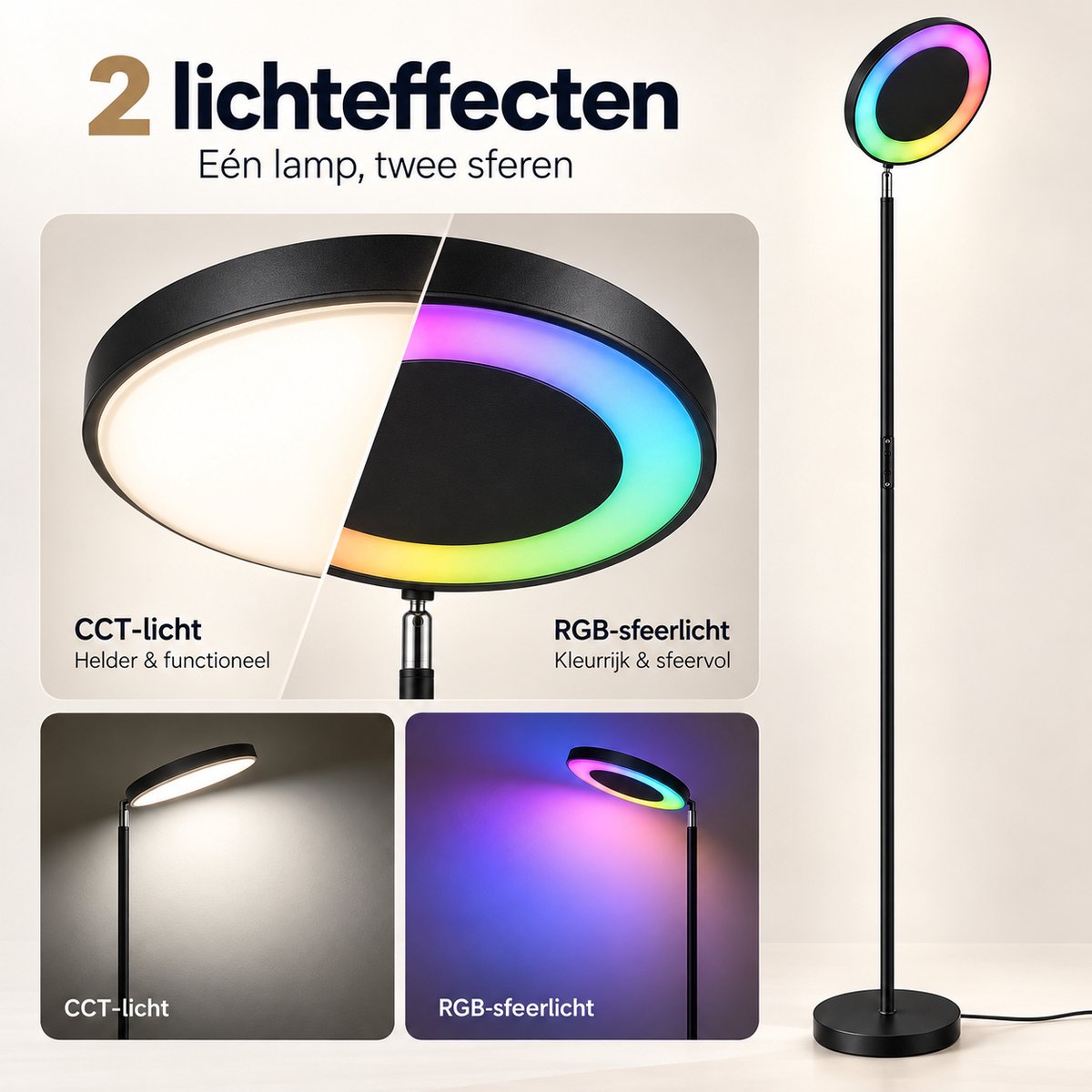 LOVHAUS RGB LED Vloerlamp 180 cm - Dimbaar - Dubbelzijdig - 7 RGB Kleuren - Afstandsbediening