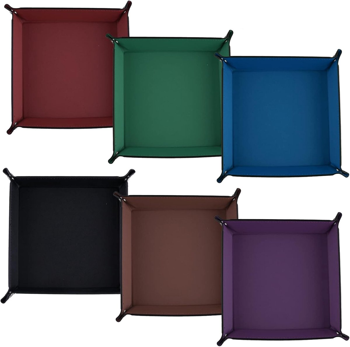 6 stuks dobbelborden van PU-leer om in te klappen, dobbelplank voor dobbelspellen zoals RPG, DND en andere tafelspellen, 6 donkere kleuren