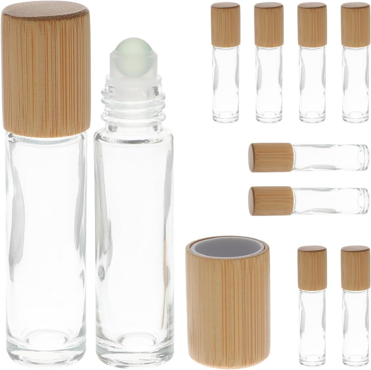 Glazen rol op, 10 ml, 10 stuks, etherische oliefles met gladde glazen bol, transparant, kleine parfumflessen, navulbaar en compact