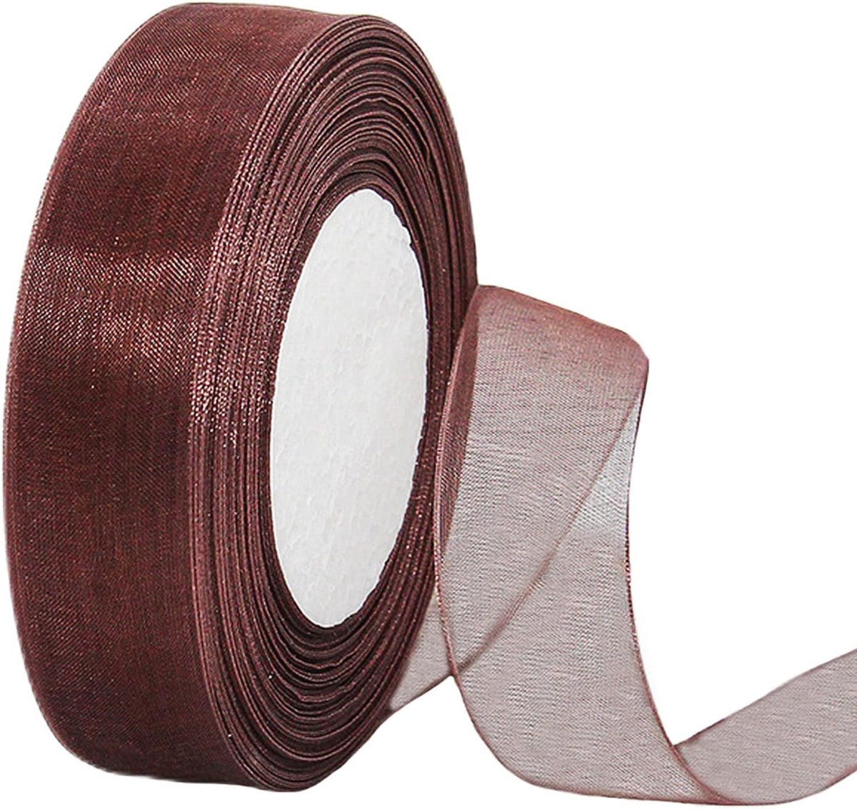 45 m organza lint koffie 25 mm breed Chiffo cadeaulint, transparante organza linten chiffonlint decoratief lint cadeauverpakking decoratief lint tule band voor Kerstmis, bruiloft, doop verjaardag