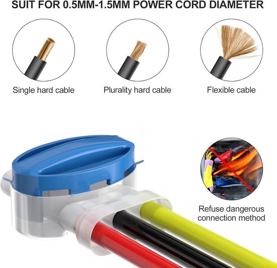 20 stuks kabelverbinders voor robotmaaier, aansluitklemmen met gel voor waterdichte verlenging, begrenzingskabel, kabelklemmen, connectoren compatibel, voor robotmaaier, tuin, outdoor, blauw — afbeelding 4