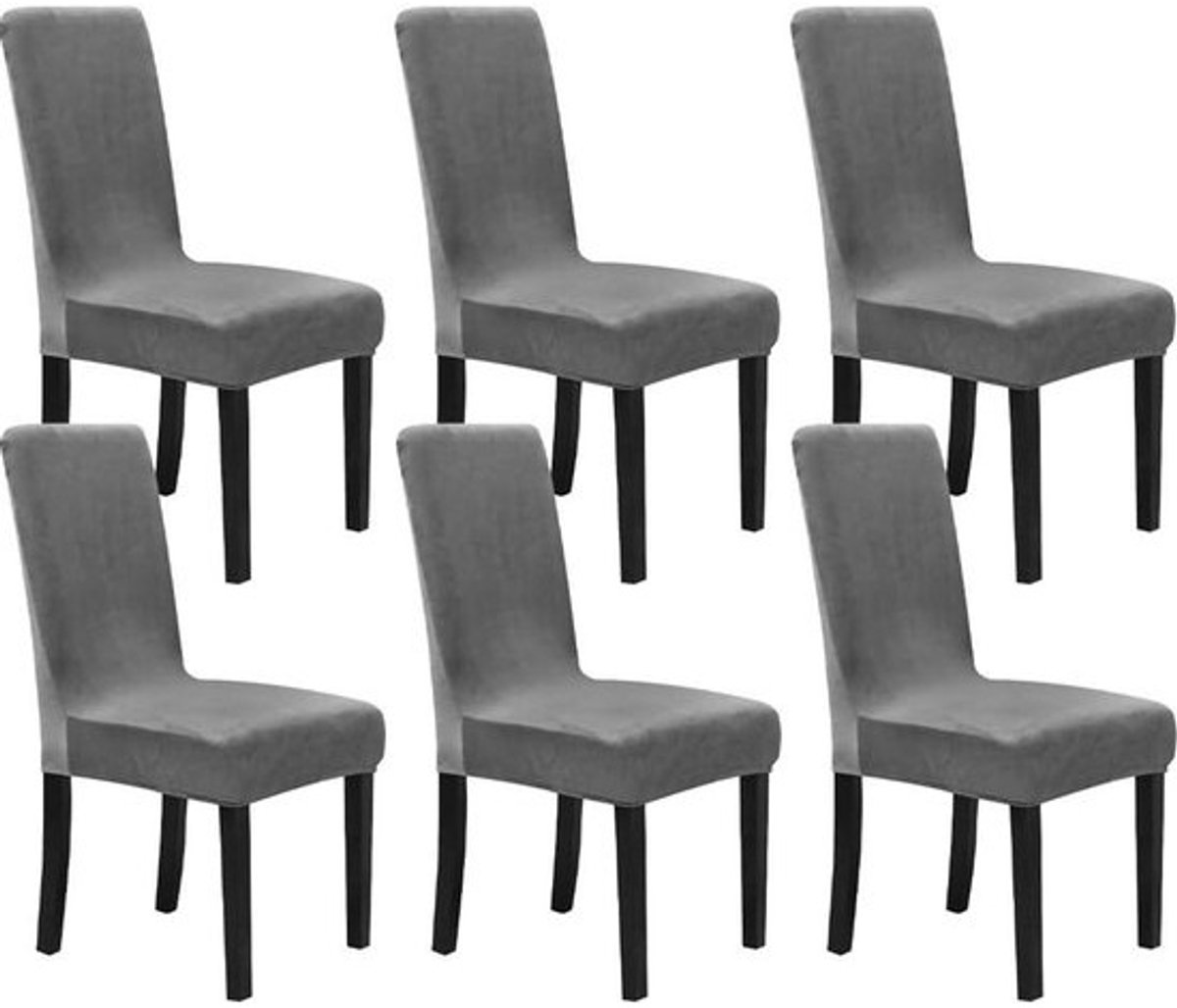 Stoelhoezen - Meubelbeschermers - Eetkamer Decoratie - Luxe Fluweel - 6 stuks - Grijs