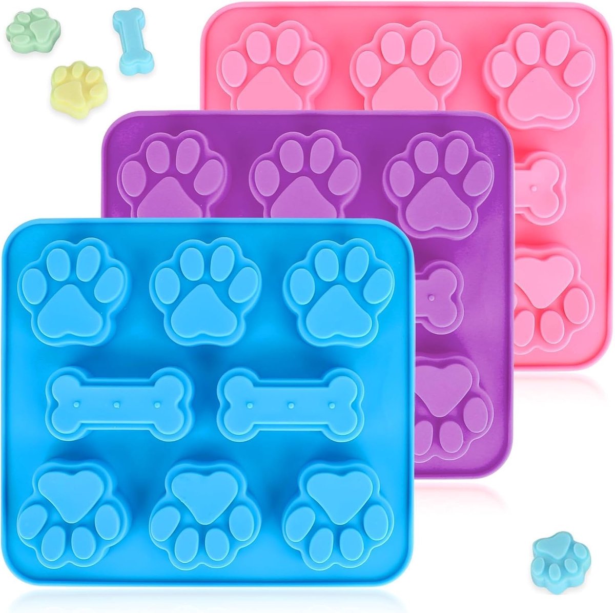 3 stuks bakmat hondenkoekjes Paw and Bone hondenkoekjes bakvorm, bakmat hondenkoekjes voor chocolade, ijsblokjes, snoep, gelei, hond behandeld, hondenpoot en botvorm