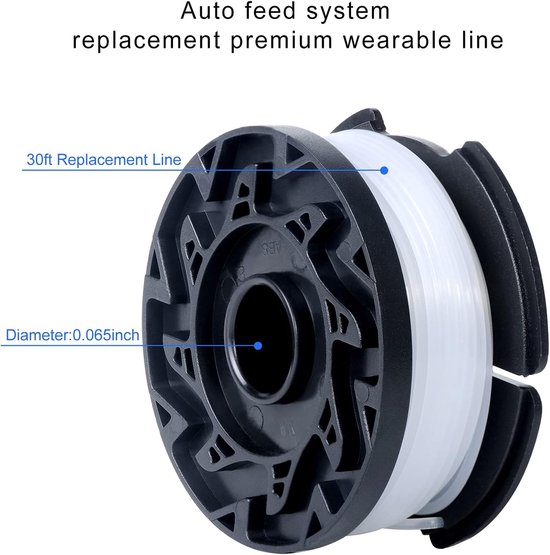 16 stuks lijnsnaartrimmer vervangende spoelset, onkruidverdelger cap, automatische voertrimmer, 0,07 inch, 30 ft, compatibel met zwart en Decker AF-100, 12 spoelen + 2 doppen + 2 veren — afbeelding 5