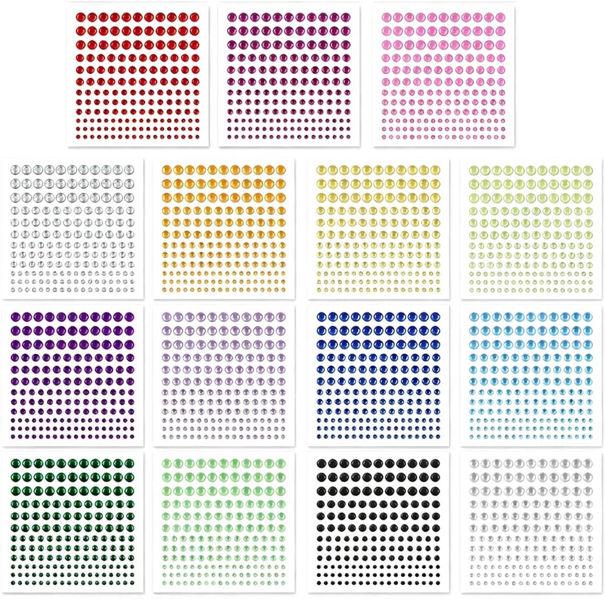 zelfklevend, gezicht, strasssteentjes, 15 kleuren, accessoires