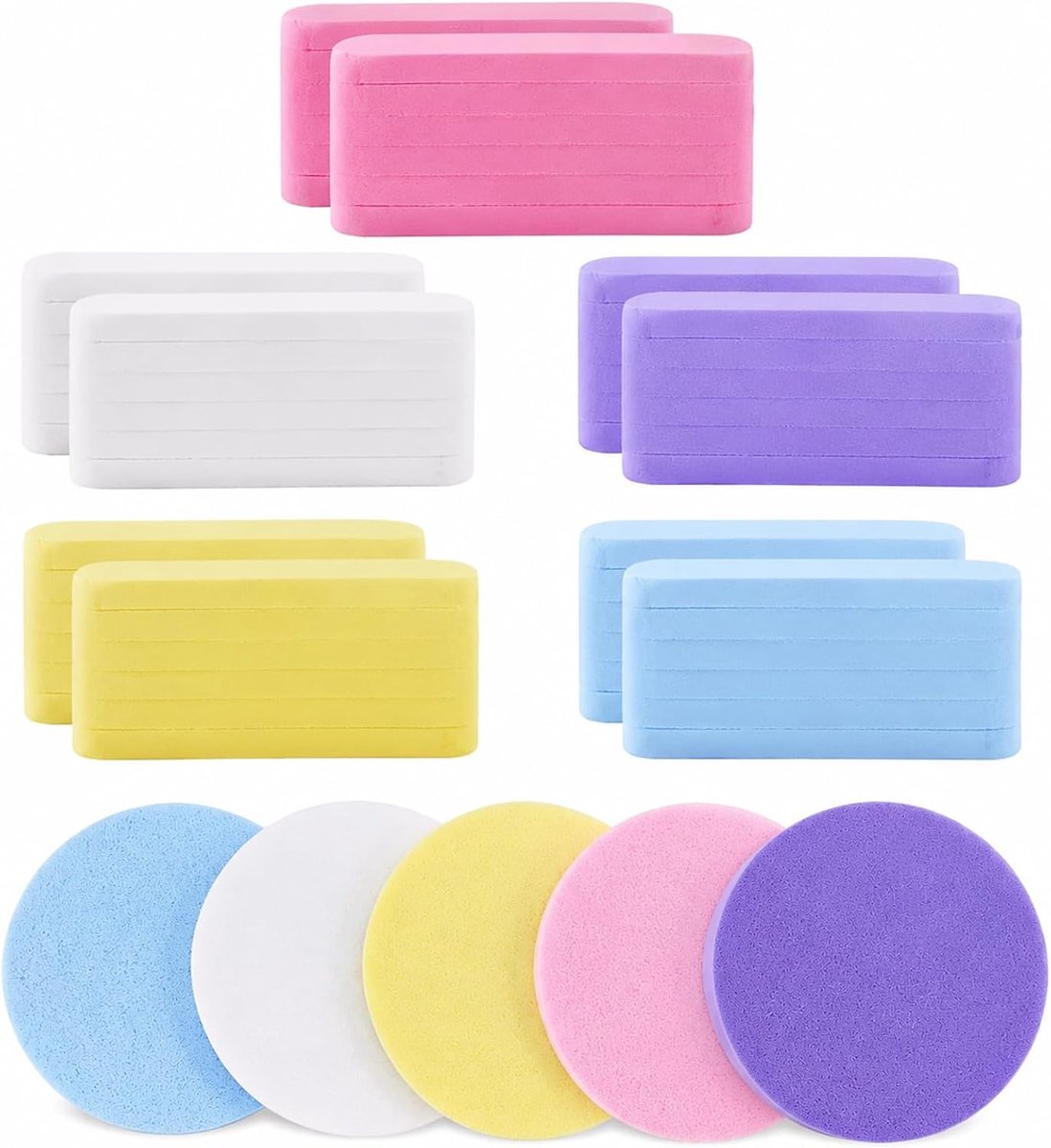60 stuks gezichtssponzen, gezichtssponzen van cellulose voor het reinigen van het gezicht, peeling, make-up verwijderen (meerkleurig)