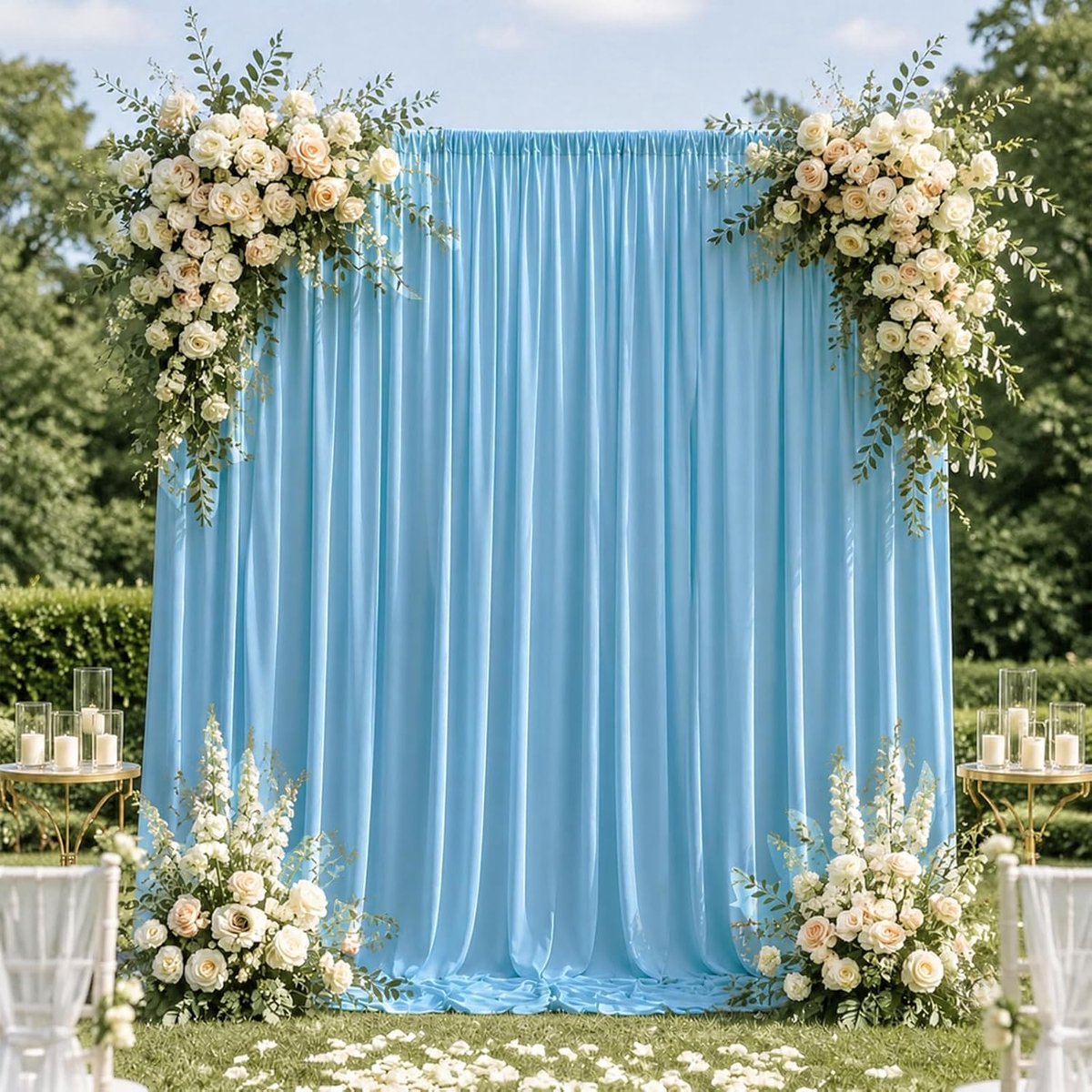 150 x 300 cm, blauwe achtergrondgordijn, 2 stuks feestgordijn voor achtergronden, polyester, kreukvrije fotowand, achtergrond, gordijnen voor doop, bruiloft, verjaardag, afstudeerfeest, school