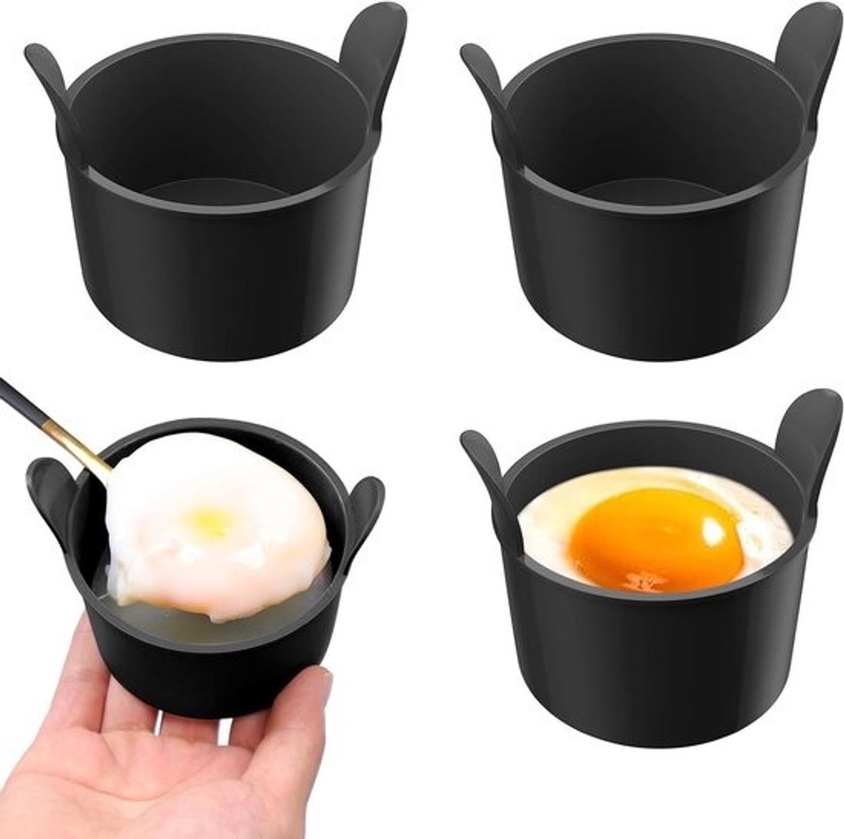 Silicone Ei Poacher Cups - Ei Koker Bakvorm - Eieren Koken - Non-stick Ontwerp - 4 stuks - Zwart