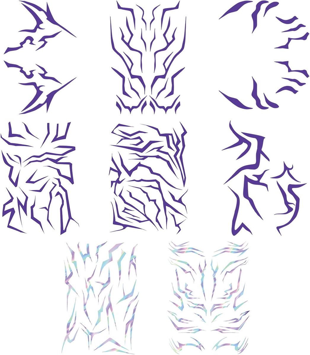Tijdelijke tatoeages, paars, laser De-mons Hunter tijdelijke gezichtstattoo voor Hunters anime, cosplay, carnaval, festivals en feestmake-up