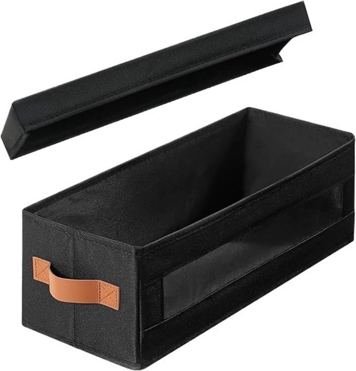 Schijfhouder hoes - Opbergdoos cassetteband - Stoffige opslag - Zichtbaar venster - 42x16x3 cm - Zwart