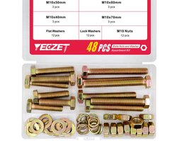 48Pcs Grade 8.8 M8 Hex Hoofd Schroeven Bouten en Moeren Platte & Lock Sluitringen Assortiment Kit 40mm 50mm 70mm 80mm D-CXW6J-M10-12Sets