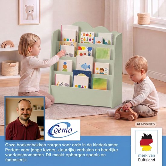 Coemo Speelgoedkist & Boekenrek Mintgroen CLOUDY 58x27x67 cm – Opbergkist met Wolkdesign, Stevige MDF-Constructie, Afgeronde Hoeken, Kinderkamermeubel — afbeelding 4