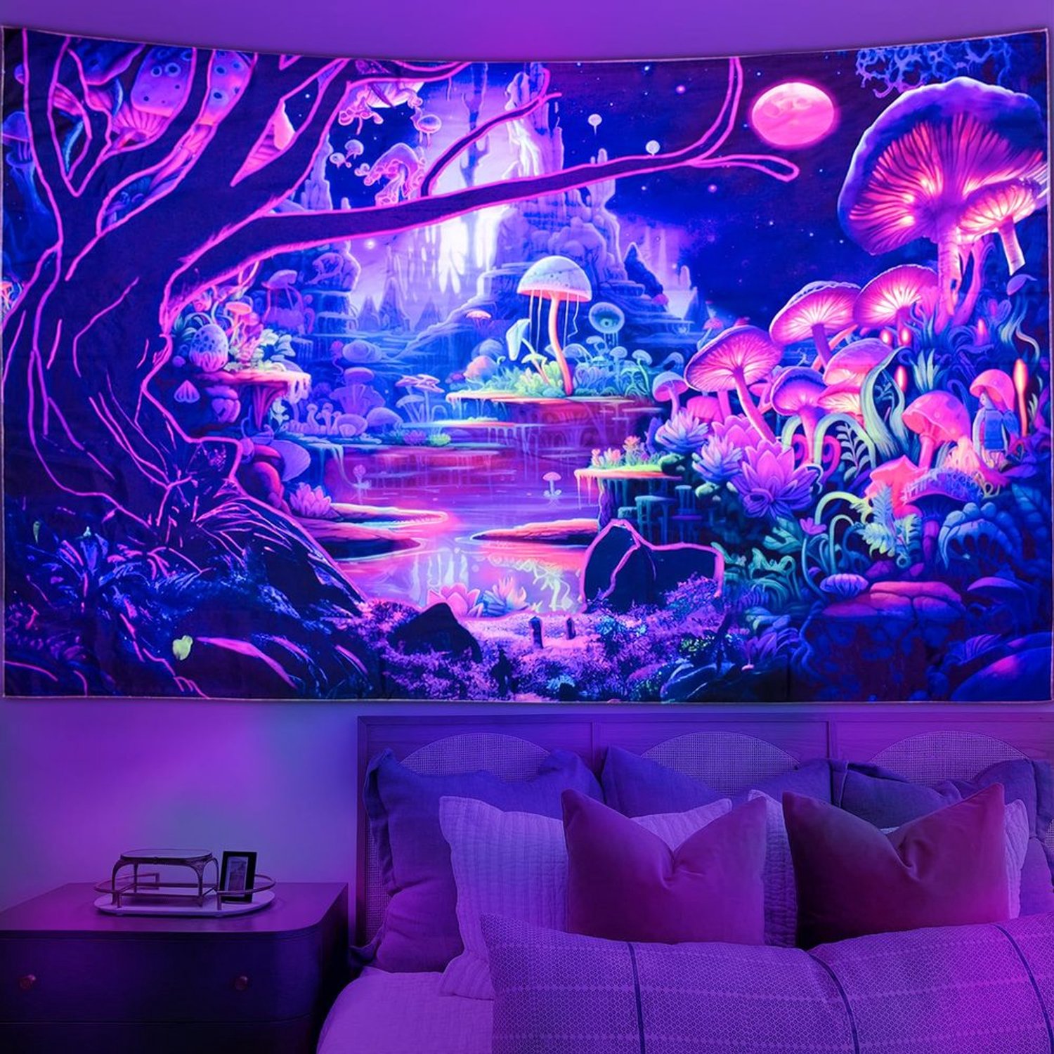 UV Reactieve Tapestry met Paddenstoelen voor Wanddecoratie