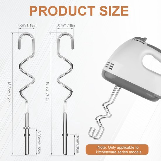 2st Vervangende Deeghaken voor Handmixer, Roestvrijstalen Keukenhaken voor Het Mengen Van Deeg en Brood Handmixer Aid-accessoires Compatibel met KHM 5KSM KSM KSMO KSMH-serie — afbeelding 5