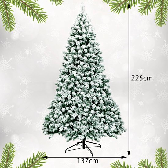 KOMFOTTEU Kunstkerstboom met leds, warmwit - kunstdennenboom wit met sneeuw - decoratieve boom voor Kerstmis, pvc-naalden en metalen standaard (225 cm）