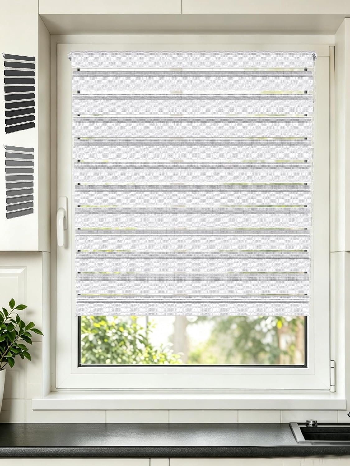 Dubbel rolgordijn 60 x 220 cm - wit - zonder boren - zonwering voor binnen - Luxento