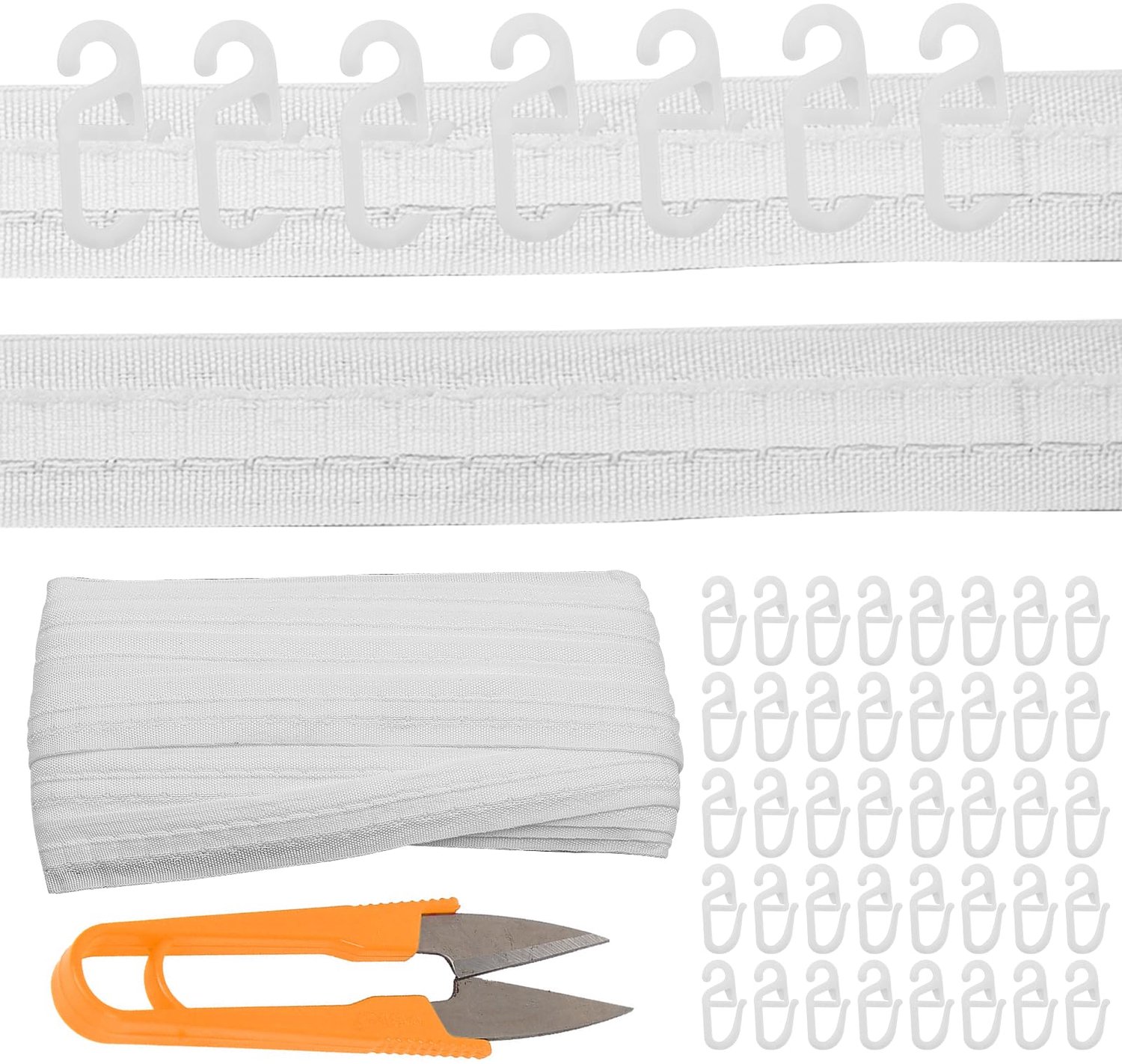 Witte Plooiband voor Gordijnen met 100 Haken, 30 m x 3 cm