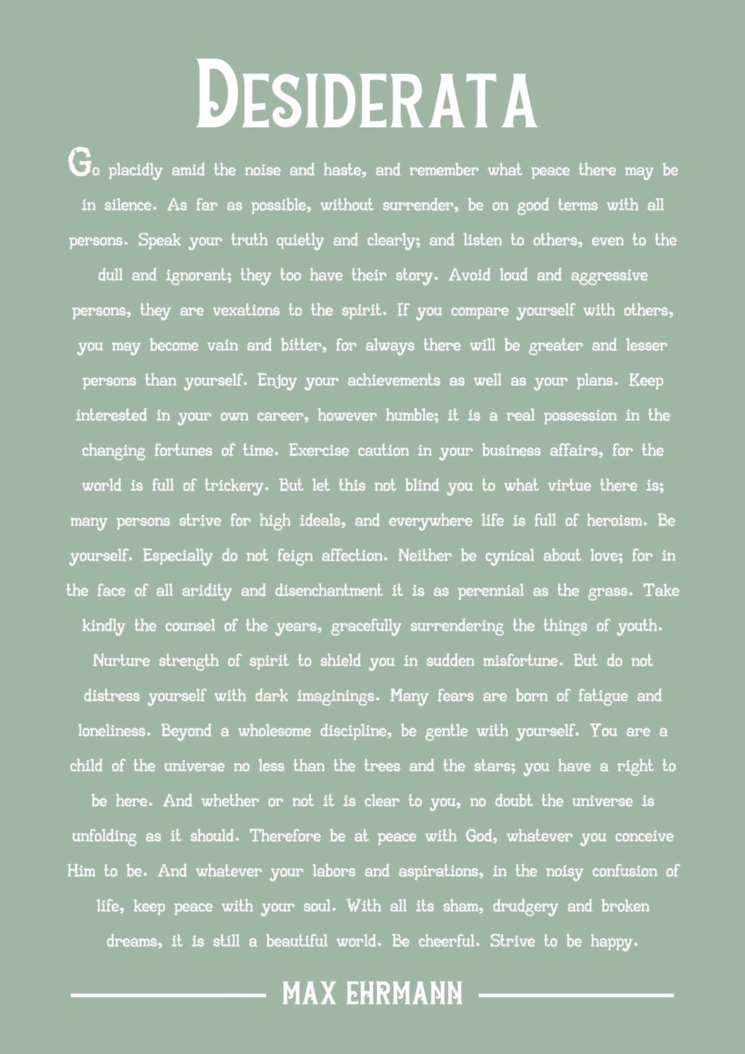 Desiderata Poëzie Kunstprint A4 in Groene Kleuren