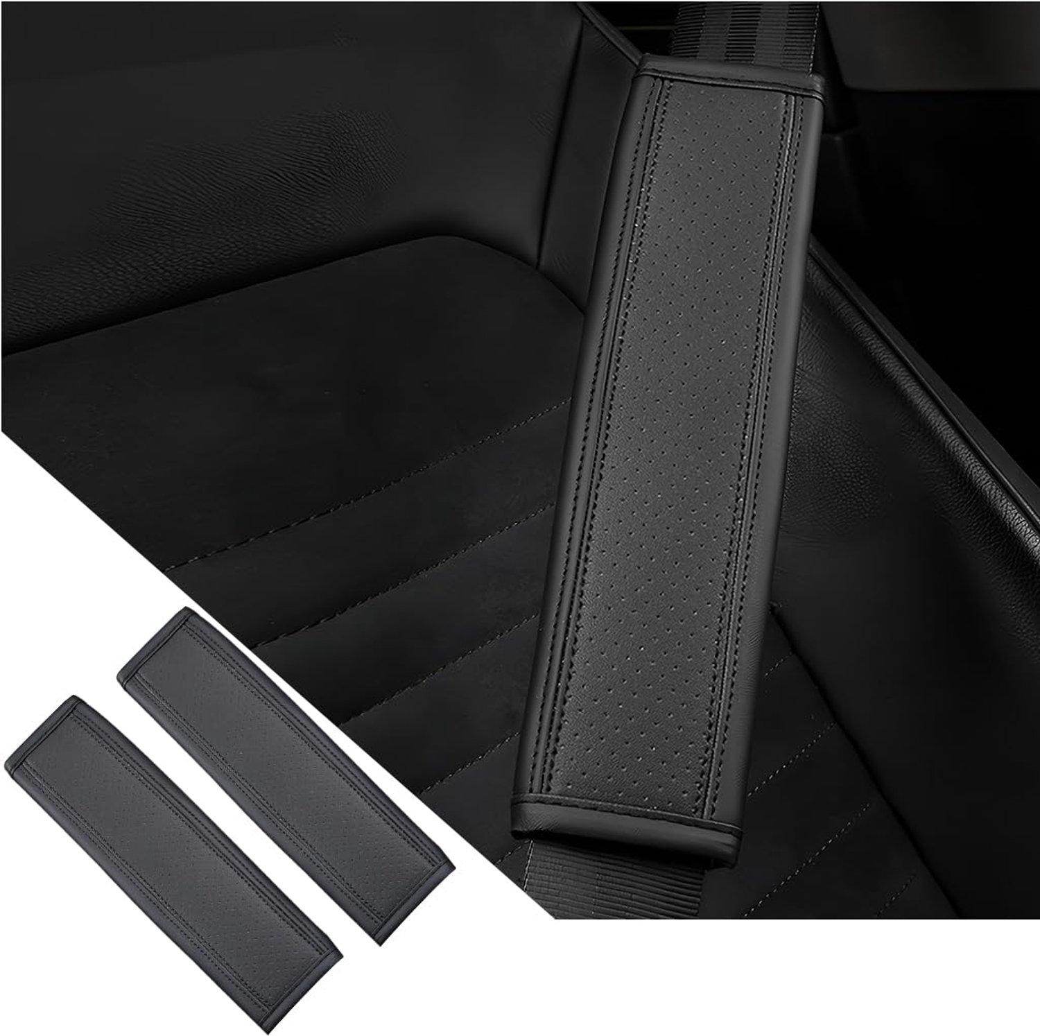 Autogordelkussen 2-pack - Duurzaam - Zacht - Veiligheidsgordel - Universeel - Glasvezelleer - 24 x 6,5 cm - Veiligheidsgordelkussen