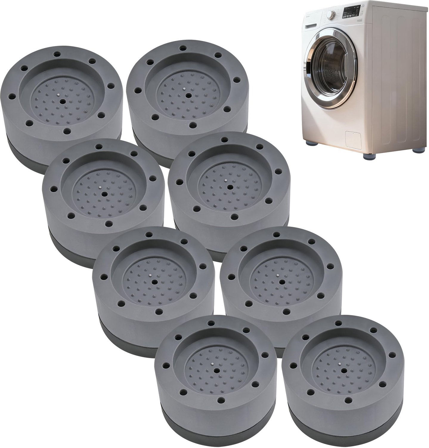 8 Stuks Grijze Antivibratievoetjes voor Wasmachines en Droger