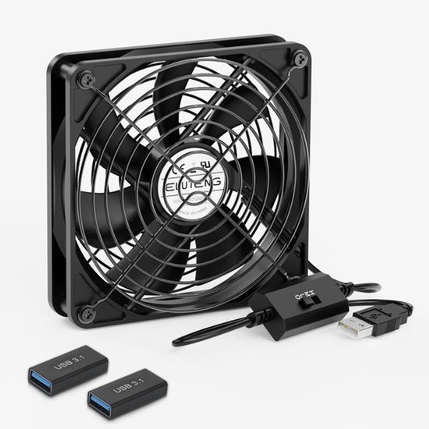 USB-ventilator, 120 mm, pc-ventilator met 2 USB-aansluitingen naar type-C-aansluitingen, 3 instelbare snelheden, 5 V, stille USB-ventilator, compatibel met laptop/tv-box/router/DVR/PS4/PS5