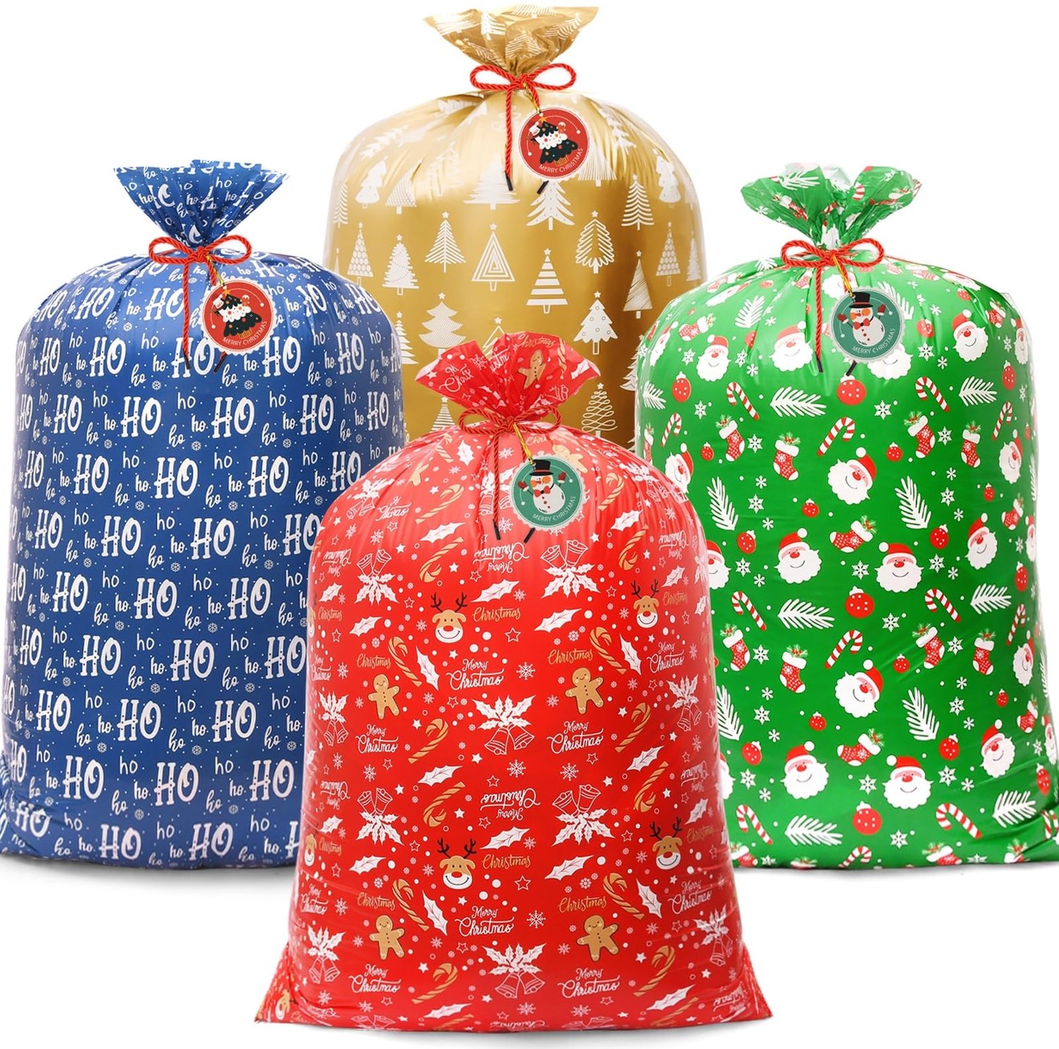 Set van 8 Kersttraktatiezakken met Trekkoord