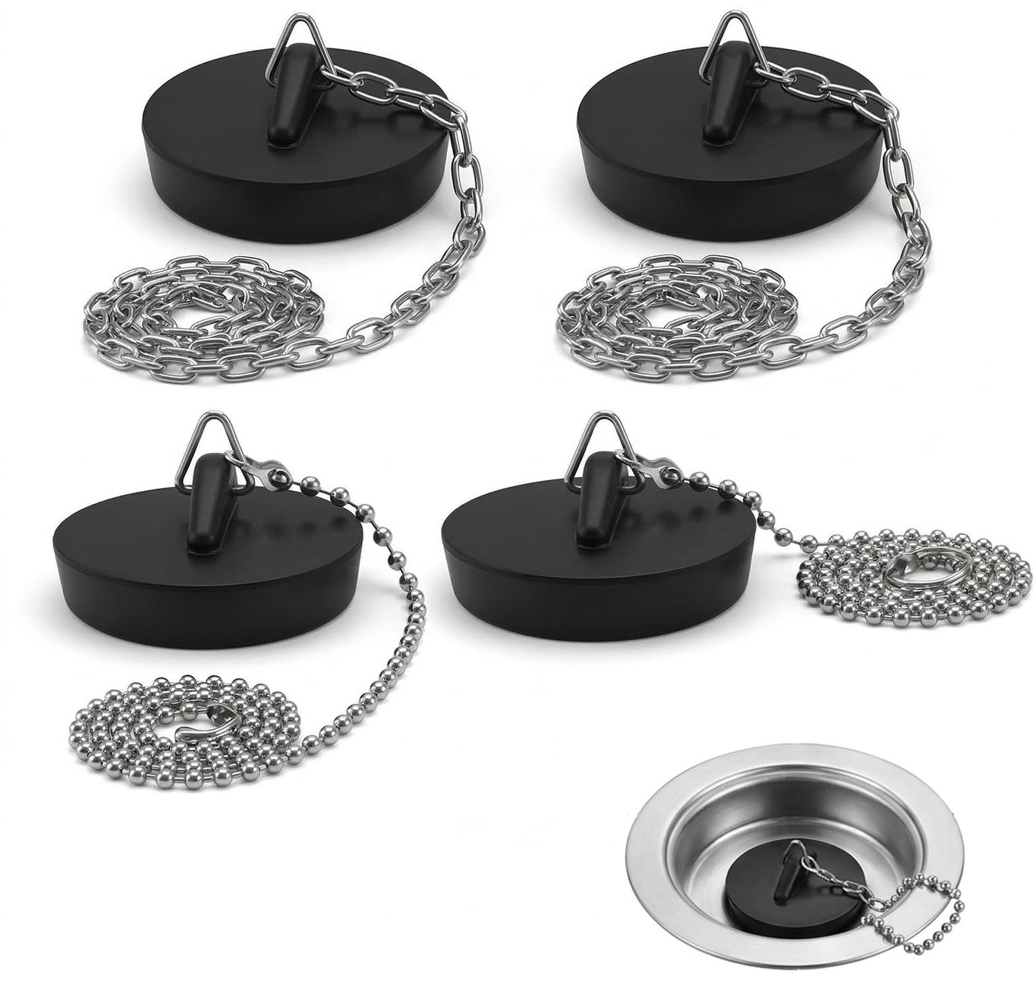 Set van 4 Gootsteenstoppen voor Keukenafvoer met Ketting