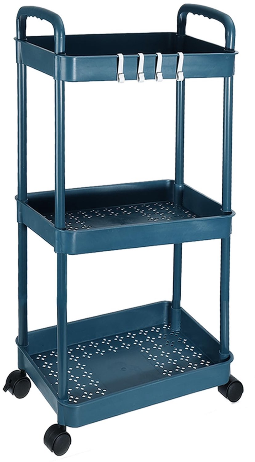3-Lagen Rolling Utility Cart met Handvat voor Opslag in Blauw