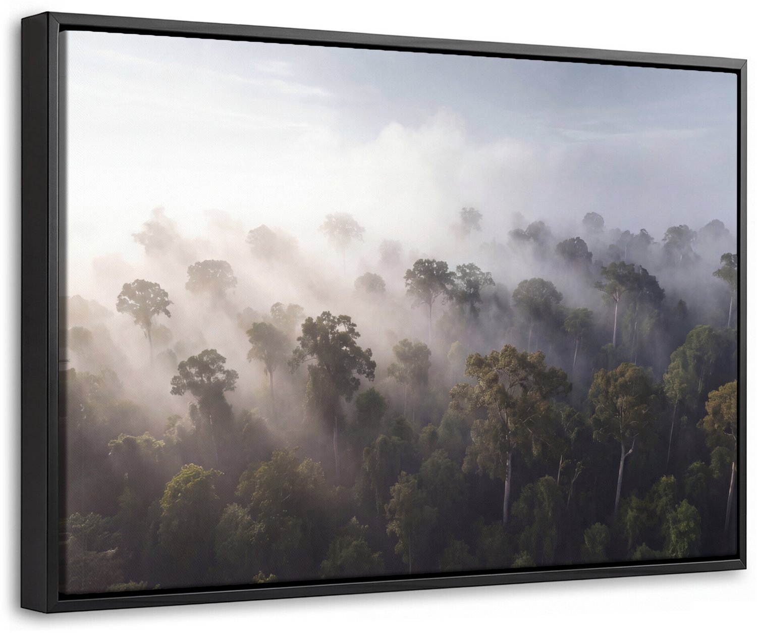 Canvas Schilderij met Baklijst - Bos - Mist - Natuur - Groen