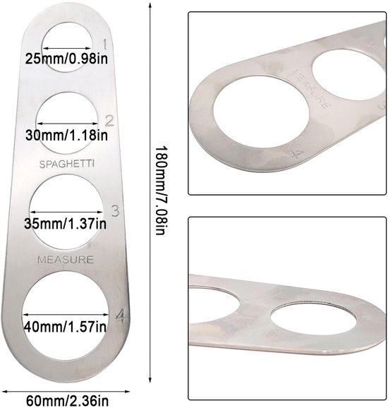 Spaghetti Meetgereedschap - Roestvrijstalen spaghettimeter - 3 stuks - Perfecte porties - Vermijd voedselverspilling - Ideaal voor pastal... — afbeelding 4