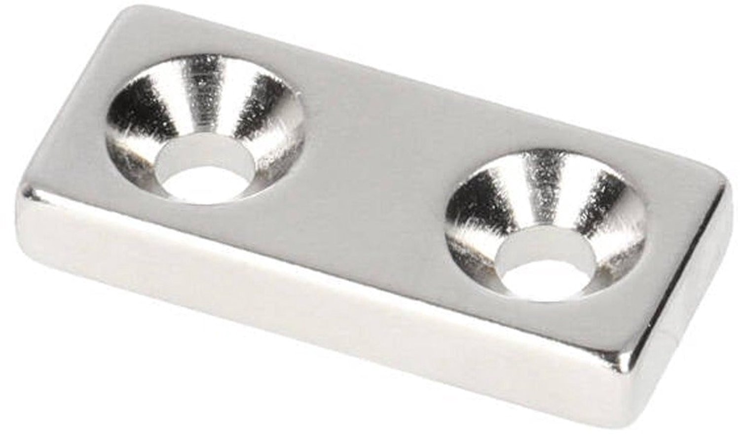 Neodymium Blokmagneet met 2x boor-/verzinkgat 30 x 13,5 x 5 mm N48 NiCuNi Noord Pool – 3 stuks