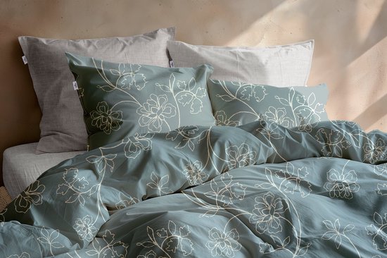 Zohome Alva Dekbedovertrek - Blauw - Lits-jumeaux - Dekbedhoes van 100% Katoen-Flanel - Bloemen - 240x220 + 2 slopen 60/70 cm - AW25 van Merkloos — afbeelding 3