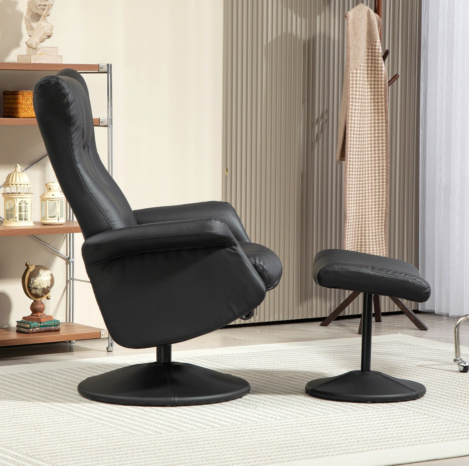 CHICFURN Relaxfauteuil - 360 graden draaibaar - Met hocker - Zwart