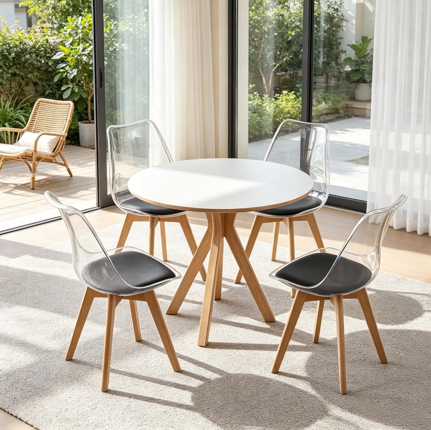 CHICFURN Eetkamerstoel - Set van 4 - Kunstleren zitkussen - Houten poten - Zwart Transparant