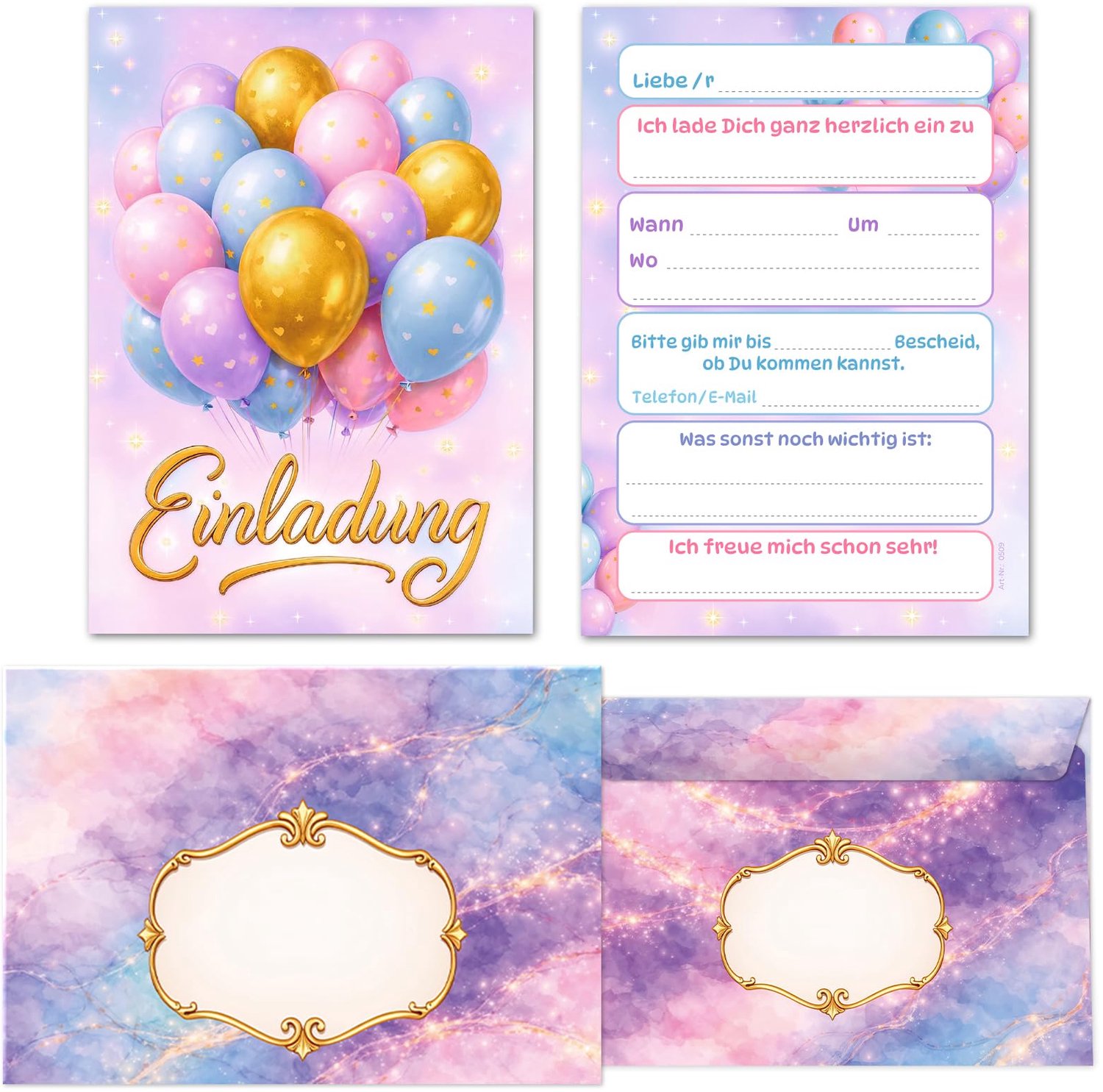 Uitnodigingskaarten voor Kinderverjaardag - 12 Stuks inclusief Enveloppen - Ballon Thema