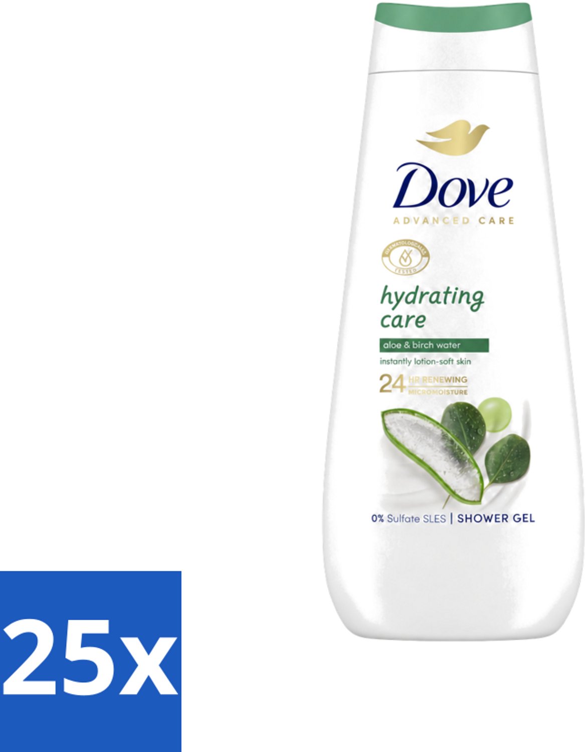 25 x Dove Douchecrème - Hydrating Care - Aloe Vera - 400 ml - Voordeelverpakking - 25 stuks