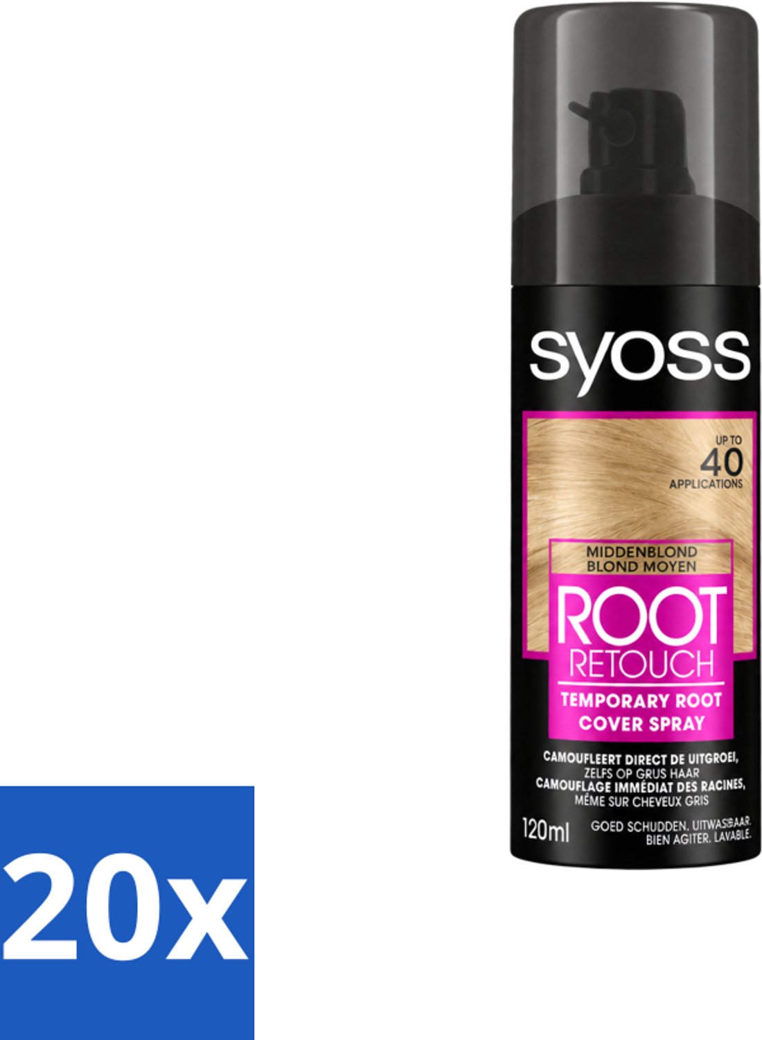 20 x SYOSS - Uitgroeispray Middenblond - Uitgroeispray - Kleurbescherming - Directe Grijsdekking - Voordeelverpakking - 20 stuks