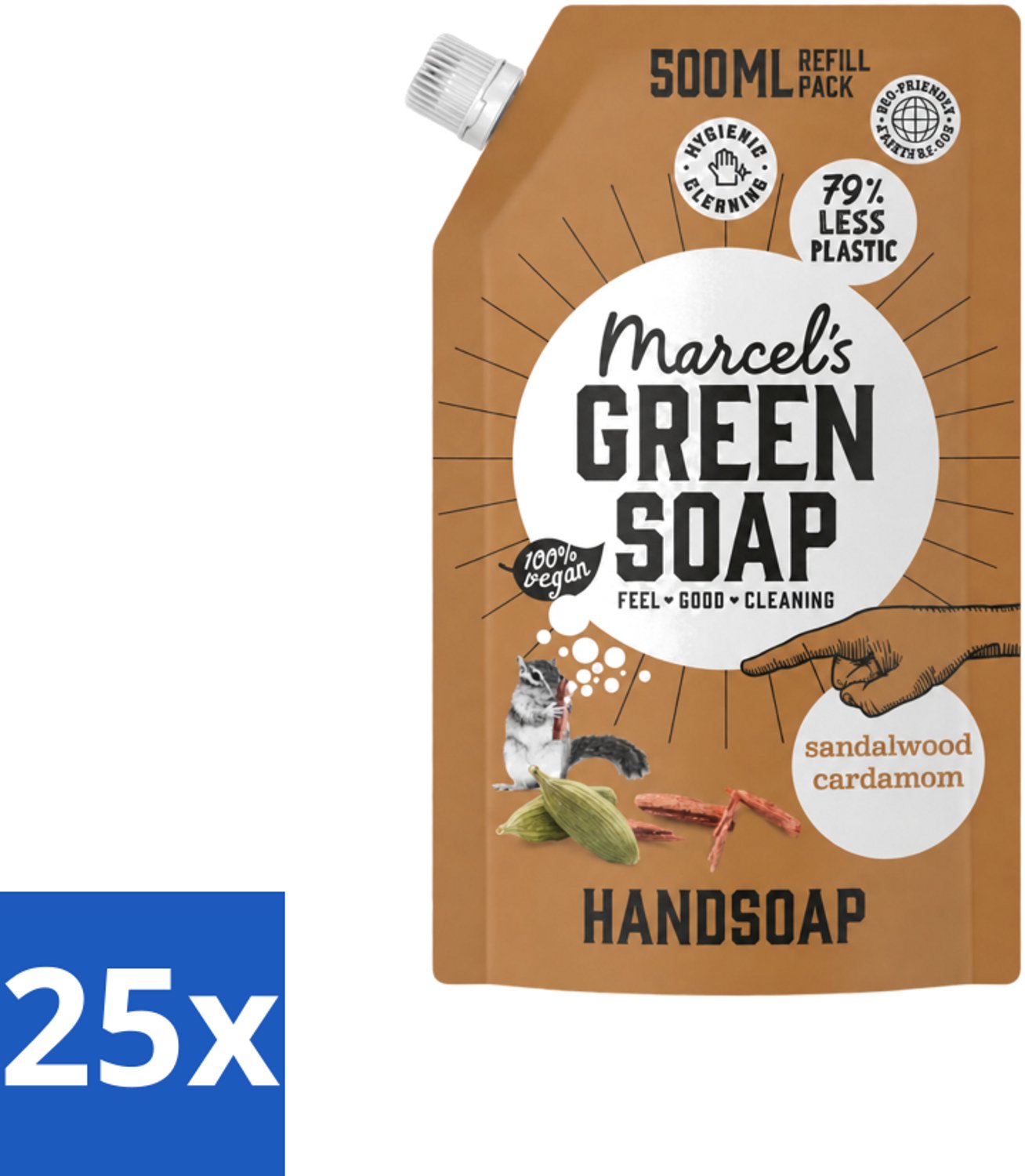 25 x Marcel’s Green Soap – Handzeep Navulling – Sandelhout & Kardemom – 500 ml - Voordeelverpakking - 25 stuks